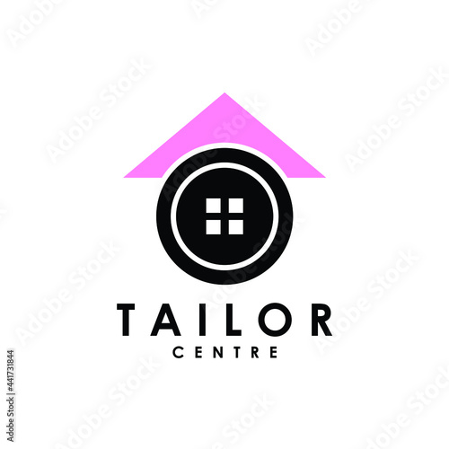 button cloth with house icon for tailor center logo design vector