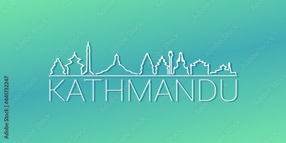 Kathmandu, Nepal Skyline Linear Design. Flat City Illustration Minimal Clip Art. Background Gradient Travel Vector Icon.