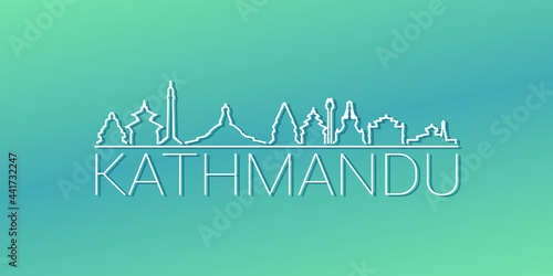 Kathmandu, Nepal Skyline Linear Design. Flat City Illustration Minimal Clip Art. Background Gradient Travel Vector Icon.
