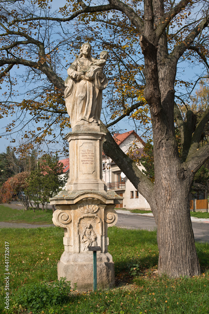 Statue of Saint Joseph in Semenkovice village. Czech Republic.