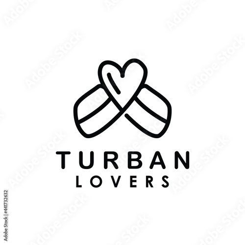 turban with love heart symbol line art logo design vector 