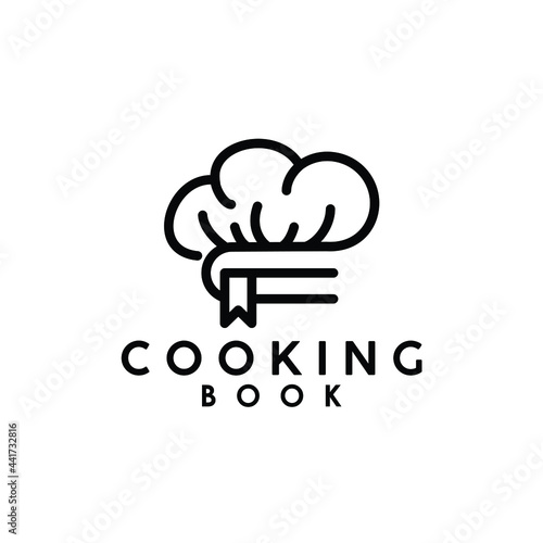 chef hat with bookmark cooking book recipes chef cooking guide logo design vector illustration