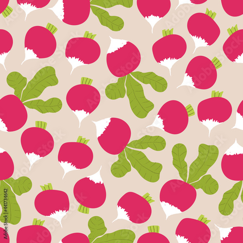 Wallpaper Mural Radish pattern. Flat hand drawn vegetable seamless print for market, cafe or kitchen. Fresh veggies, juicy summer salad texture. Torontodigital.ca