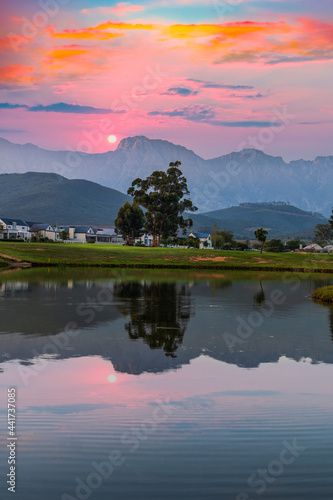 Sunset on Langeberg mountain in a beautiful golf course estate in Robertson South Africa © Arnold