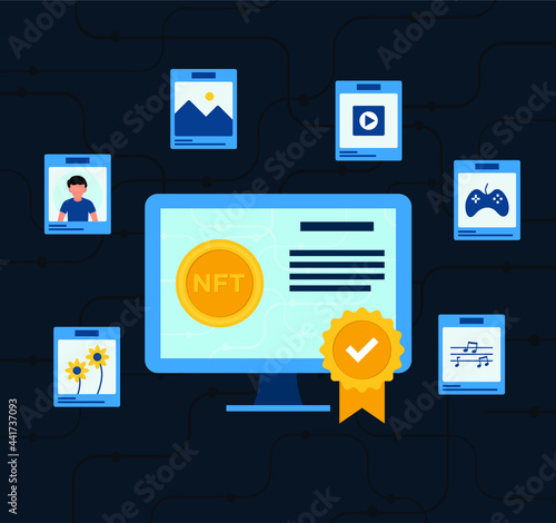 Marketplace NFT background in flat concept