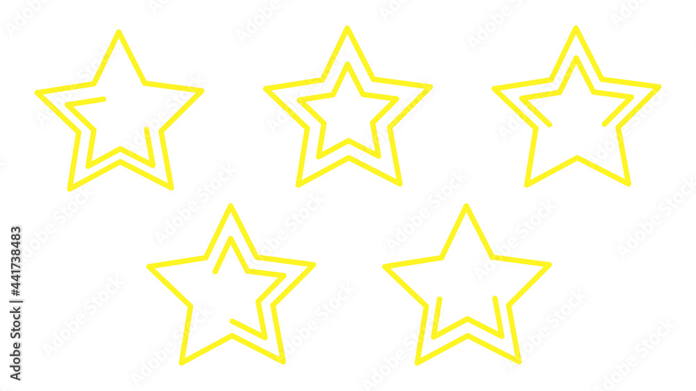 Star icons set. Five yellow stars. Vector illustration, isolated on white background