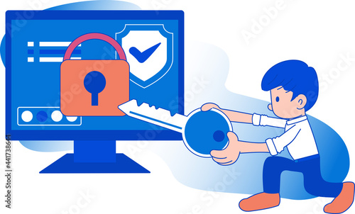 PCのセキュリティを強化する男性のイラスト