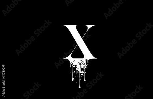 X alphabet logo letter for business and company with white color ink and vintage design. Corporate brading and icon lettering with grunge splash style