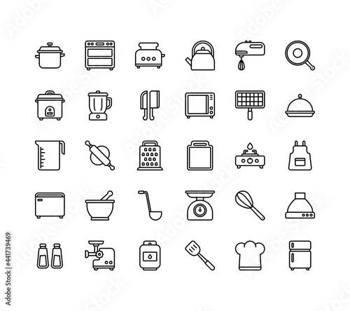 Kitchen icon set with outline style