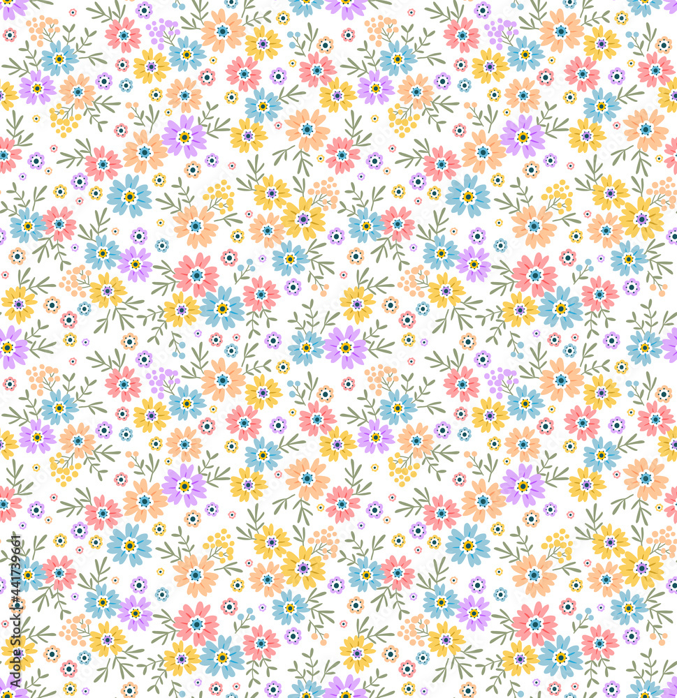 Vector seamless pattern. Pretty pattern in small flowers. Small colorful flowers. White background. Ditsy floral background. The elegant the template for fashion prints. Stock vector. Vector seamless pattern. Pretty pattern in small flowers. Small colorful flowers. White background. Ditsy floral background. The elegant the template for fashion prints. Stock vector.