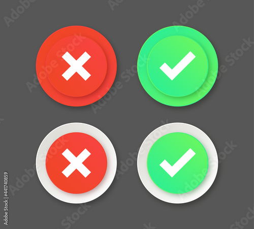 Tick and cross signs - check icon buttons - green and red checkmark button - checklist symbols - check mark icon - voting check mark - checklist checkmark - approved checkmark