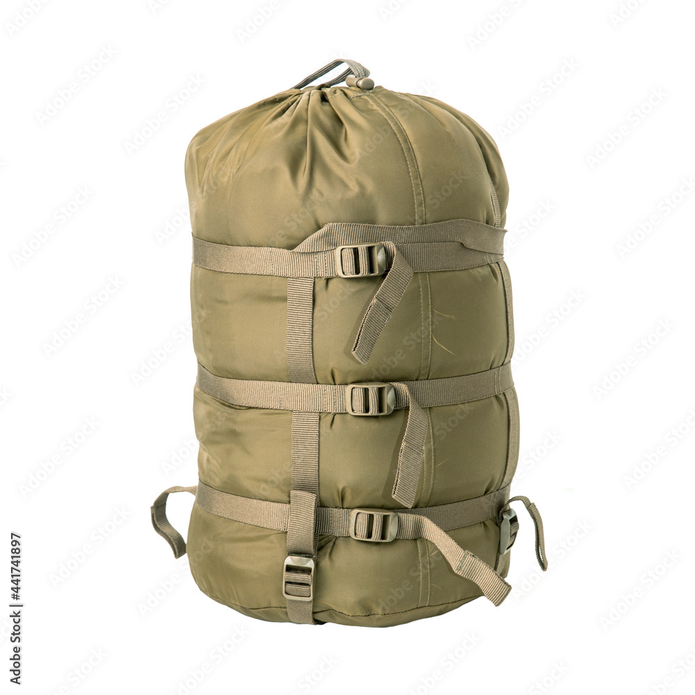 green sleeping bag on a white background green sleeping bag on a white background
