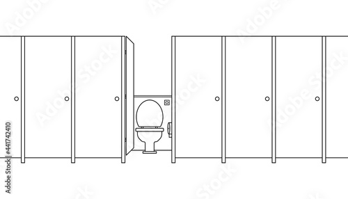The public toilet cubicles for women. Vector illustration of room interior concept.