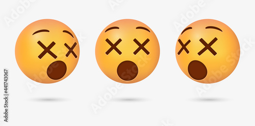 Dizzy Face Emoji with open mouth or yellow emoticon face with X eyes, surprised emoji, shocked emoticon 