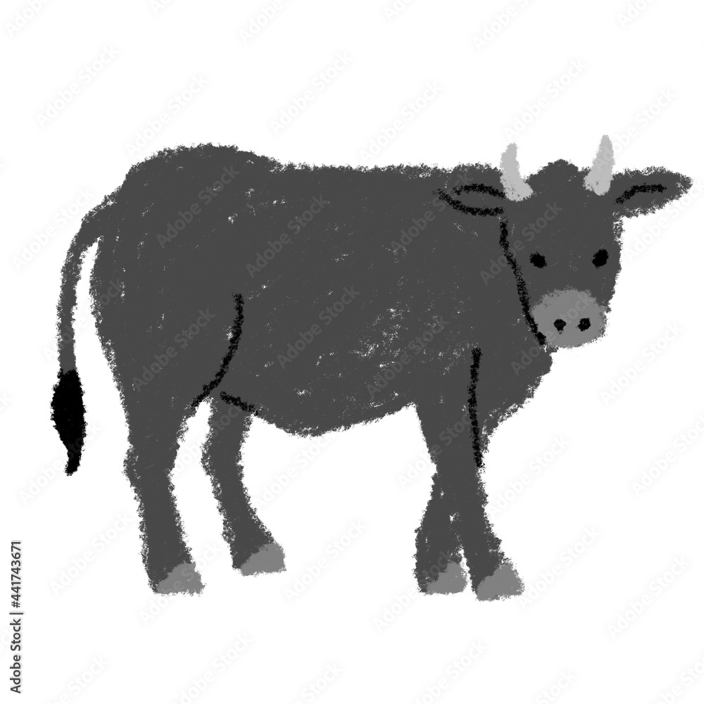 牛 黒毛和牛 イラスト 水彩 手書き クレパス Stock Illustration Adobe Stock