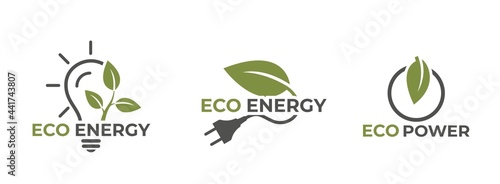 eco energy logo set. eco friendly technology. sustainable and renewable energy symbols