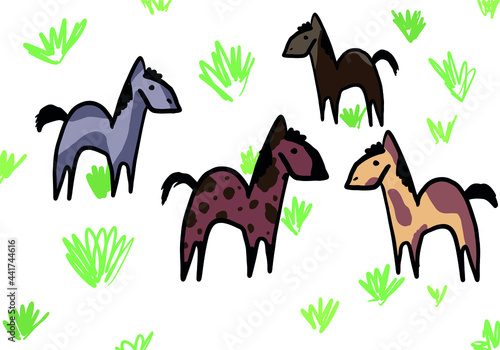 Cute little simple vector horses, cartoon characters to your game