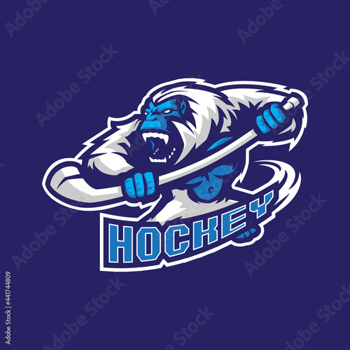Yeti mascot logo design vector with modern illustration concept style for badge, emblem and t shirt printing. Yeti hockey illustration for sport team.