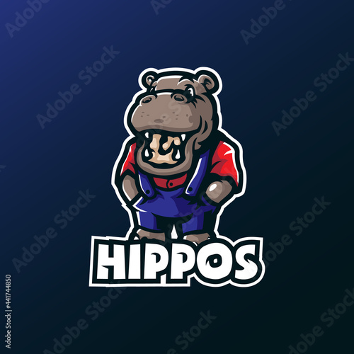 Hippo mascot logo design vector with modern illustration concept style for badge, emblem and t shirt printing. Cute hippo illustration.