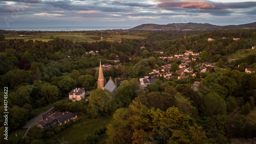 Aerial View of Enniskerry Village at Golden Hour, Sunset