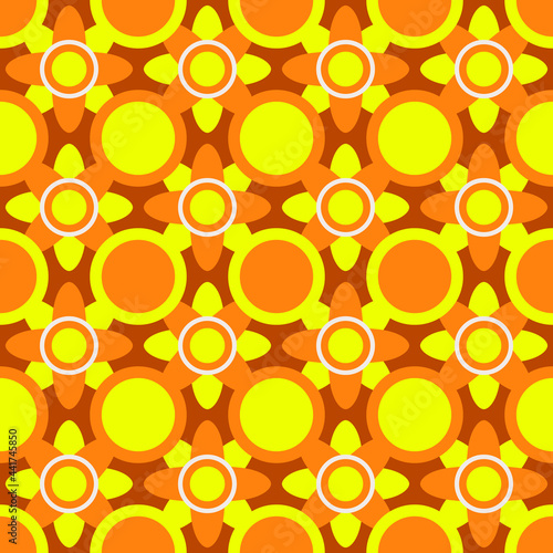 Seamless and interesting ornament. Vector orange and yellow colors pattern.