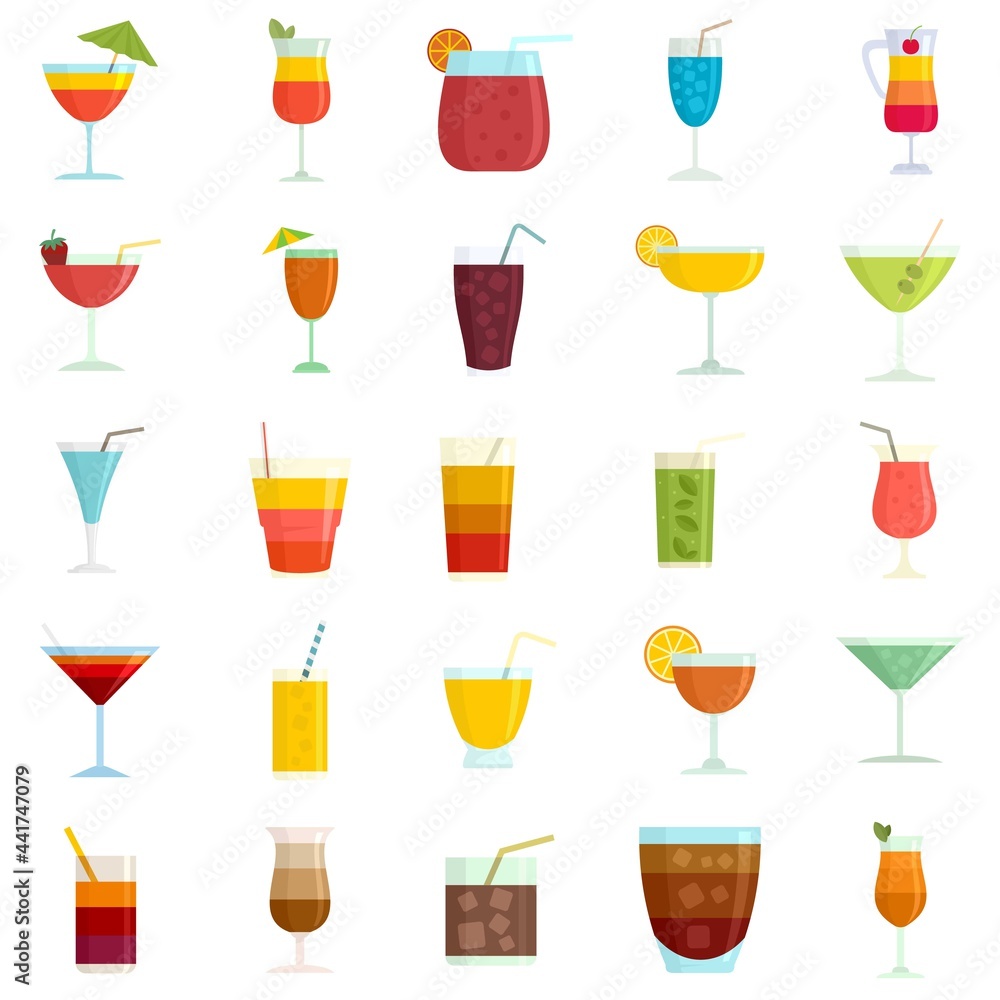 Cocktail icons set flat vector isolated Cocktail icons set flat vector isolated