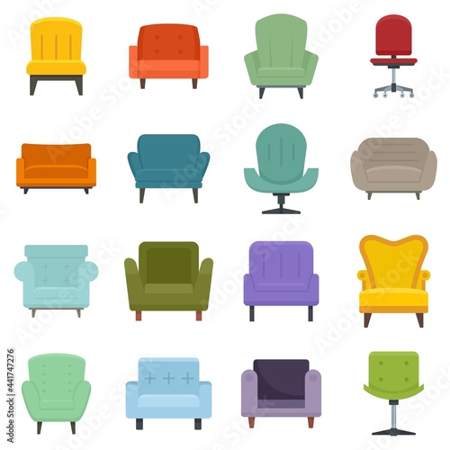 Armchair icons set flat vector isolated
