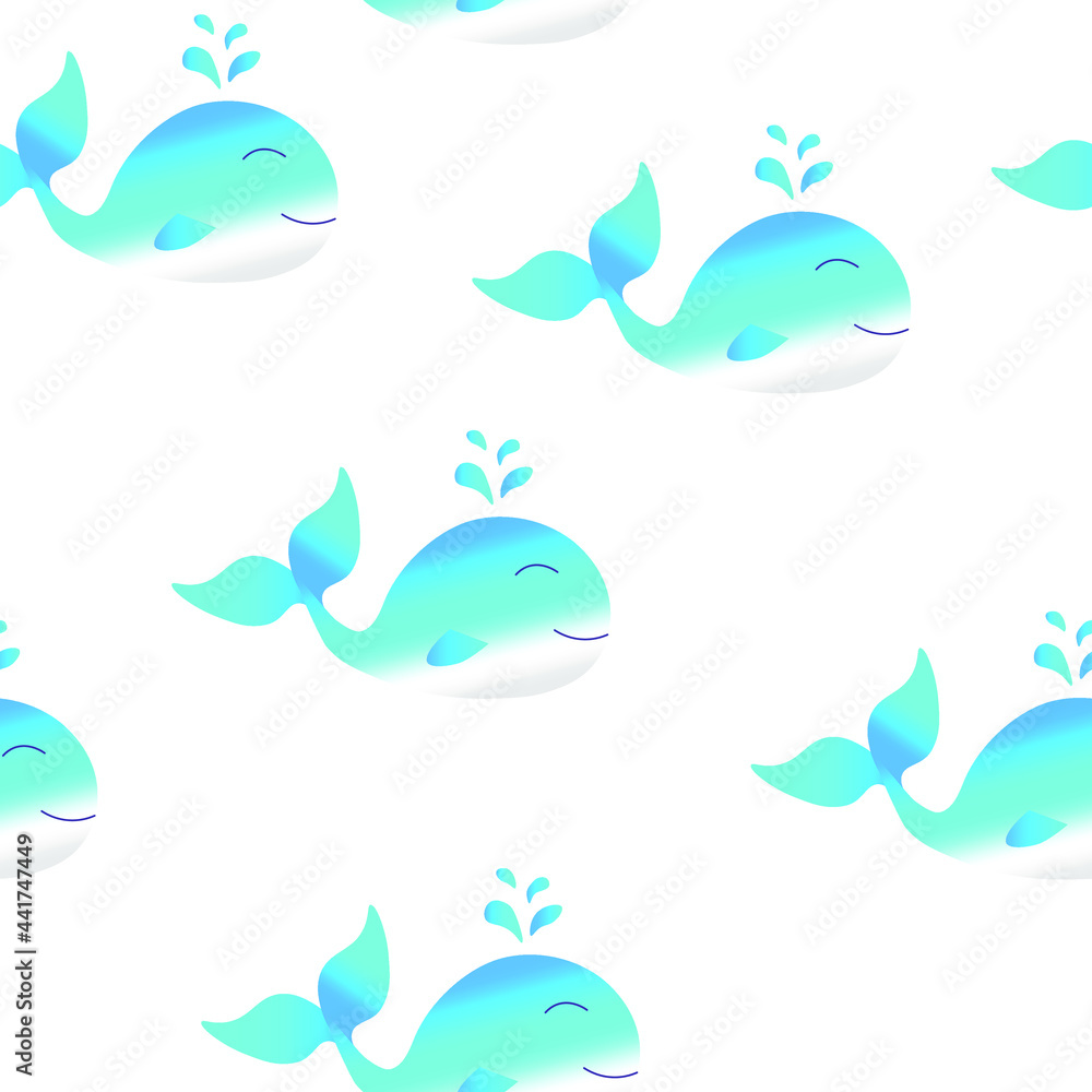 Vector illustration of a cute baby whale, whale seamless pattern in cartoon style Vector illustration of a cute baby whale, whale seamless pattern in cartoon style