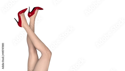 Human Long, slim legs in high heels against white background