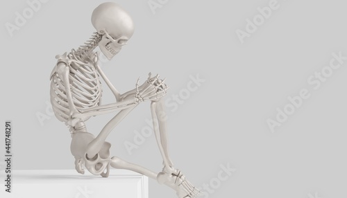 sitting discouraged  skeleton 3d render photo