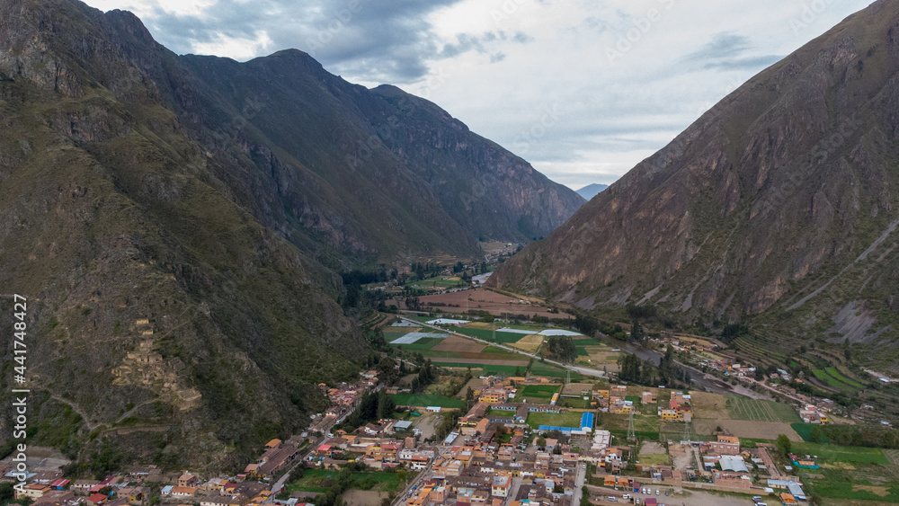 Aerial view of the town of Ollantaytambo in the Sacred Valley of Cusco. Aerial view of the town of Ollantaytambo in the Sacred Valley of Cusco.