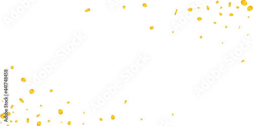 American dollar coins falling. Fetching scattered USD coins. USA money. Impressive jackpot, wealth or success concept. Vector illustration.