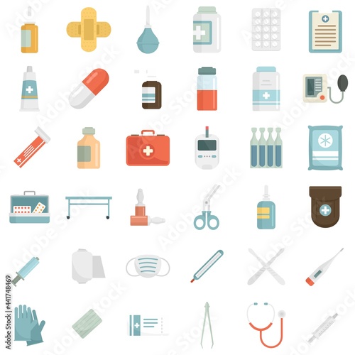 First medical aid icons set flat vector isolated