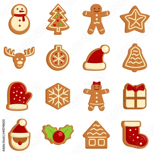Gingerbread icons set flat vector isolated