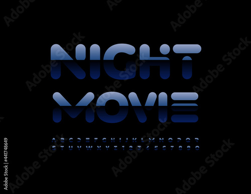 Vector stylish Banner Movie Night. Trendy Glossy Font. Original Alphabet Letters and Numbers