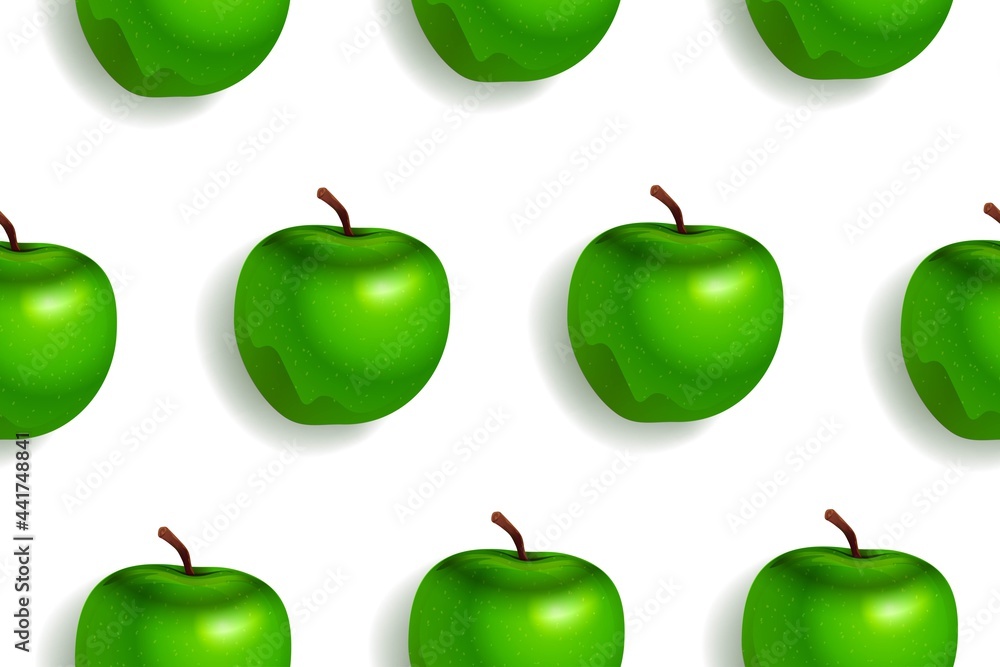 Seamless pattern with green apples. Fruit, leaf on white background. May be used for kitchen design, food packaging. Vector illustration EPS 10 Seamless pattern with green apples. Fruit, leaf on white background. May be used for kitchen design, food packaging. Vector illustration EPS 10