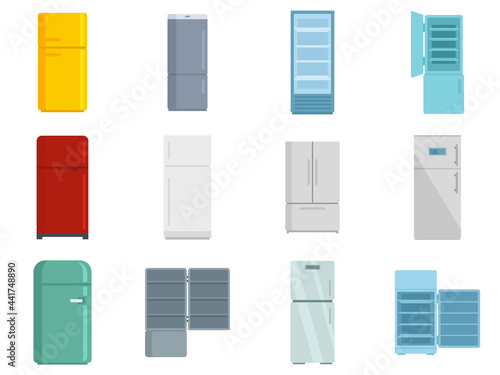 Fridge icons set flat vector isolated