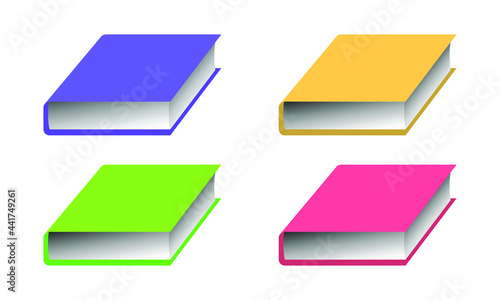 Книги набор . Books set of four color vector drawings. Isolated white background.