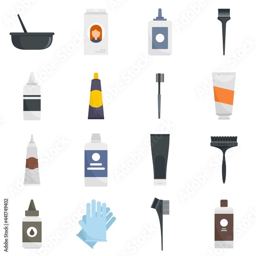 Hair dye icons set flat vector isolated