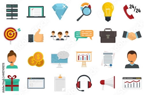 CRM icons set flat vector isolated