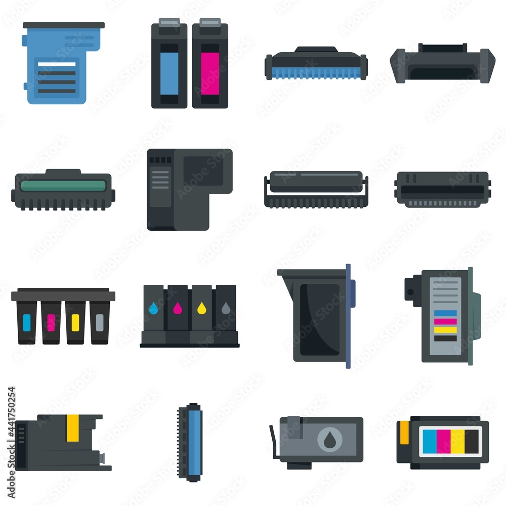 Cartridge icons set flat vector isolated
