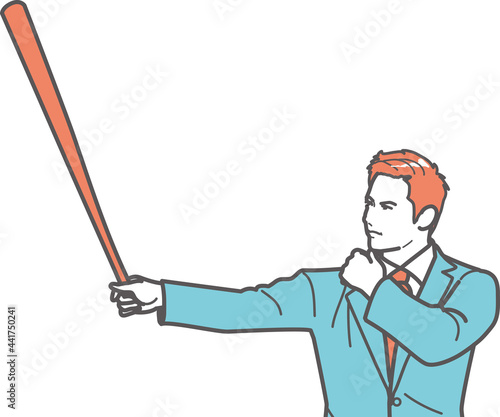 バッティングポーズのビジネスマン