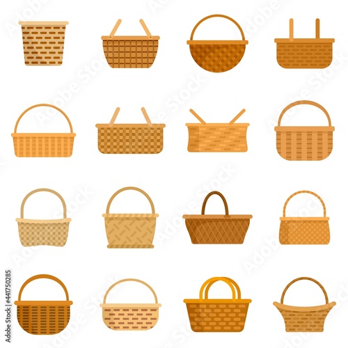 Wicker icons set flat vector isolated