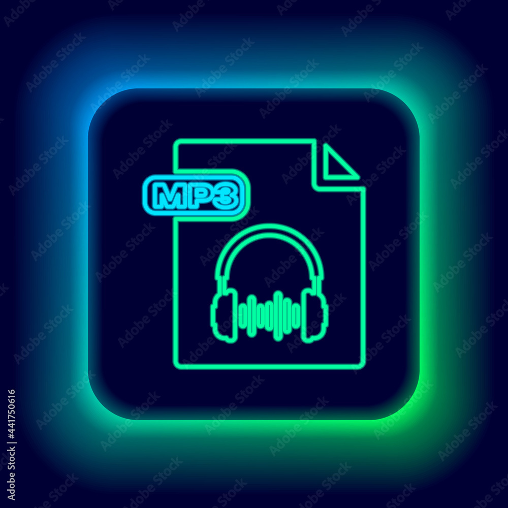 Glowing neon line MP3 file document. Download mp3 button icon isolated on black background. Mp3 music format sign. MP3 file symbol. Colorful outline concept. Vector Glowing neon line MP3 file document. Download mp3 button icon isolated on black background. Mp3 music format sign. MP3 file symbol. Colorful outline concept. Vector