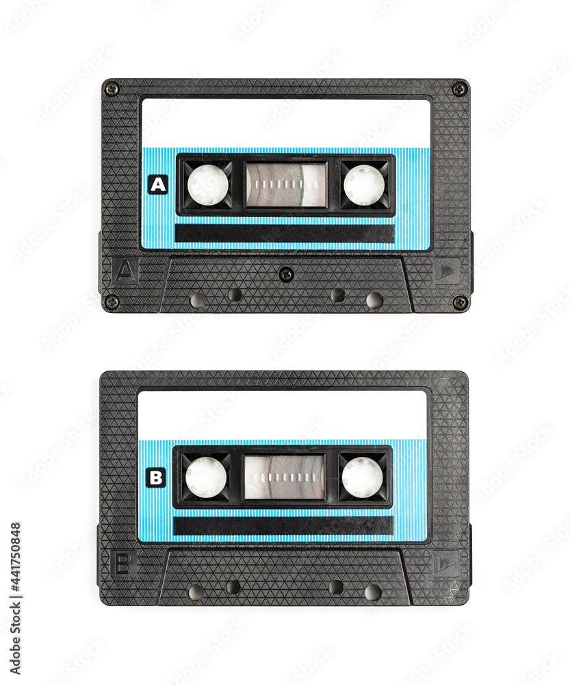 Fototapeta premium Old Vintage Audio cassette tape - both sides A and B isolated on a white background with Clipping Path