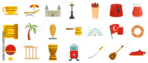 Turkey country icons set flat vector isolated