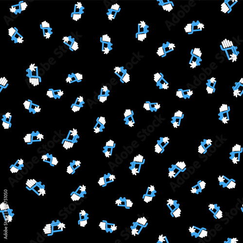 Line Shopping cart with marijuana or cannabis leaf icon isolated seamless pattern on black background. Online buying. Delivery service. Supermarket basket. Vector