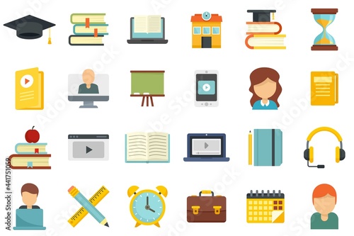 Tutor icons set flat vector isolated