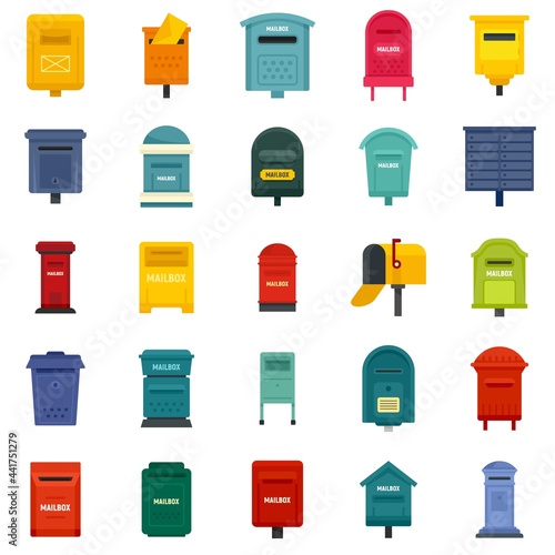 Mailbox icons set flat vector isolated