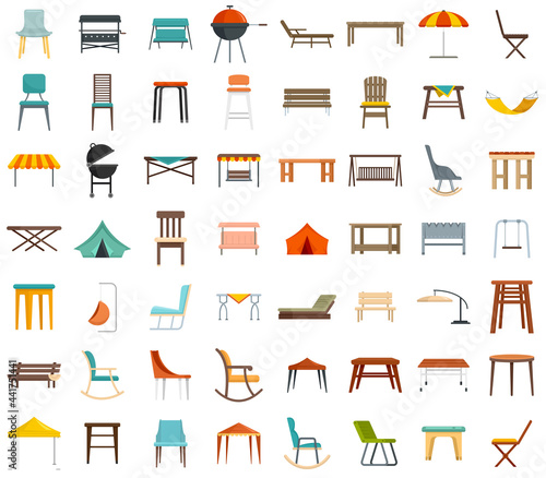 Garden furniture icons set flat vector isolated